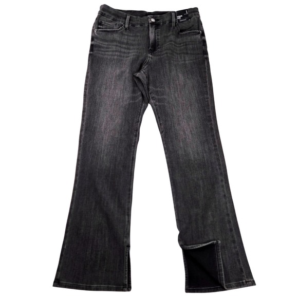 Express Skyscraper Mid Rise Bootcut Flex‎ Jeans Black Wash Split Hem L 30x31 Y2K - Picture 1 of 12